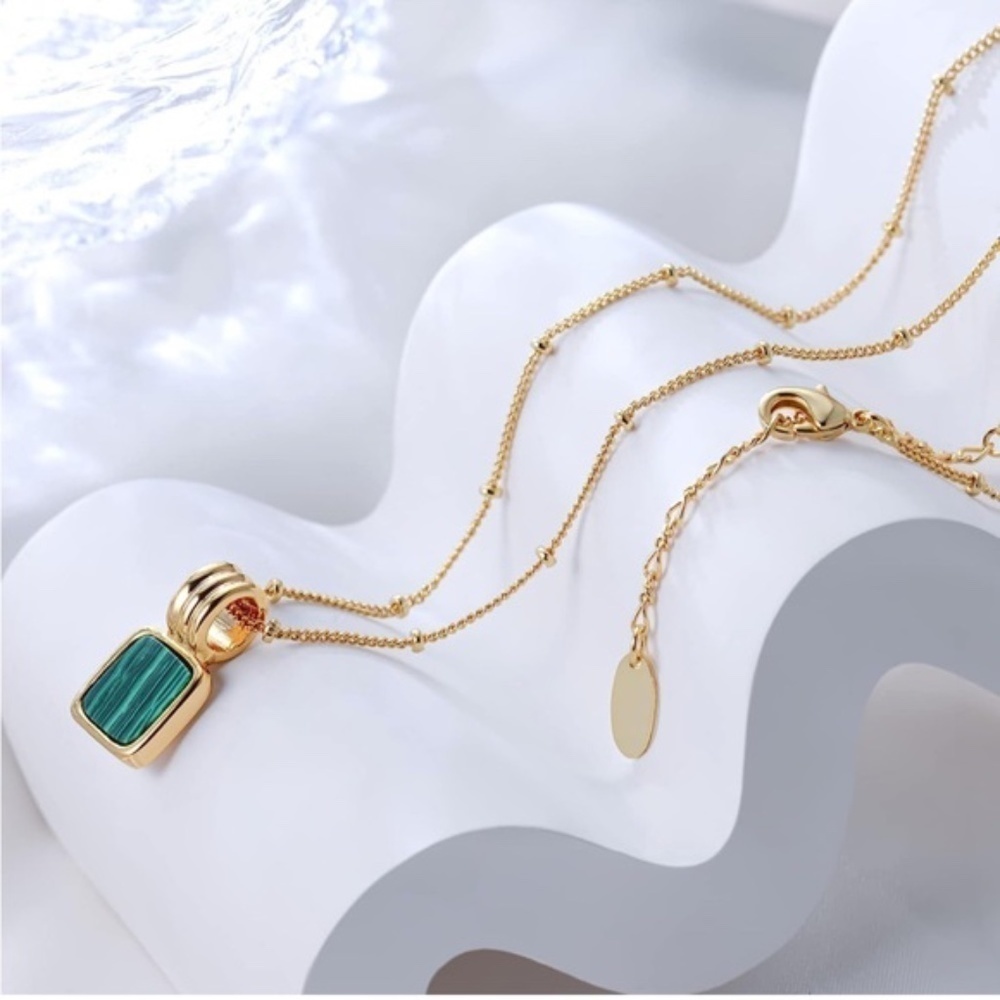 Gold 14k Gold Plated Malachite Pendant Necklace
